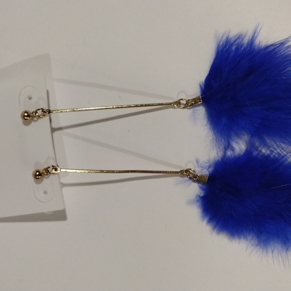 Gold Tone Blue Feather 6.5" Drop Long Post Earrings - Women's  Fashion Jewelry - Picture 4 of 6